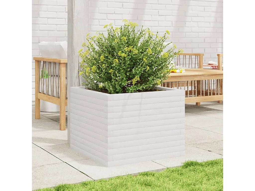 Plantenbak 60x60x45,5 cm massief grenenhout wit BE220609