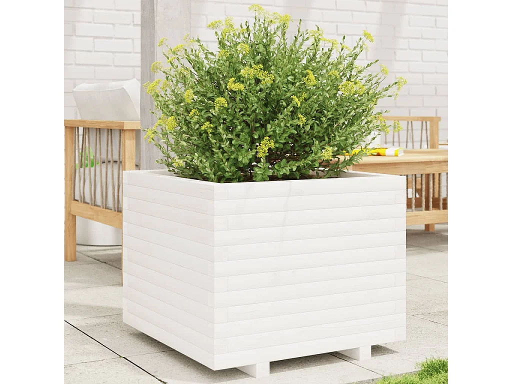 Jardinière blanc 60x60x49,5 cm bois de pin massif FR44874