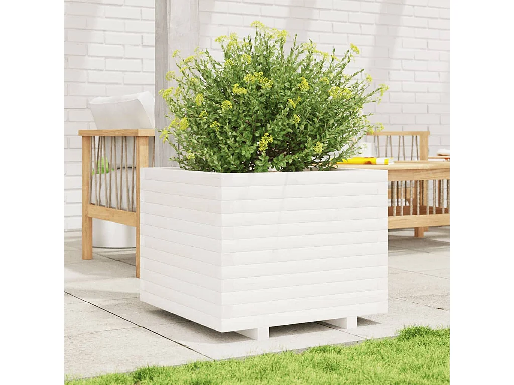 Jardinière blanc 60x60x49,5 cm bois de pin massif FR44874