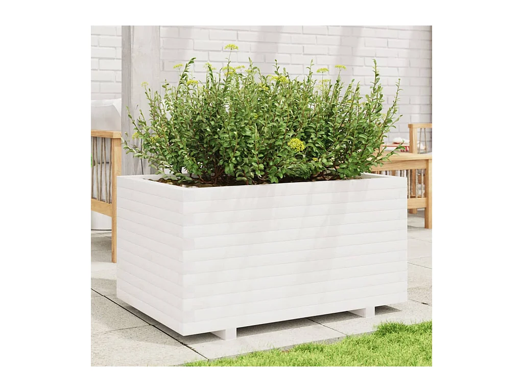Jardinière blanc 90x60x49,5 cm bois de pin massif FR67796