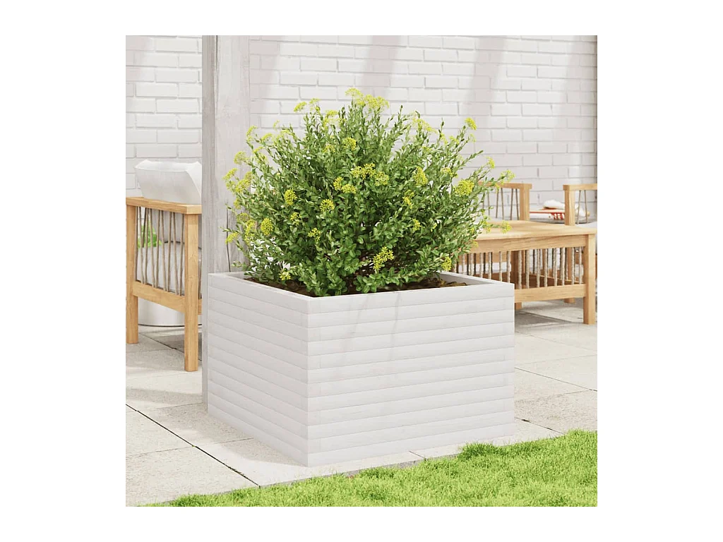 Jardinière blanc 70x70x45,5 cm bois de pin massif FR92423