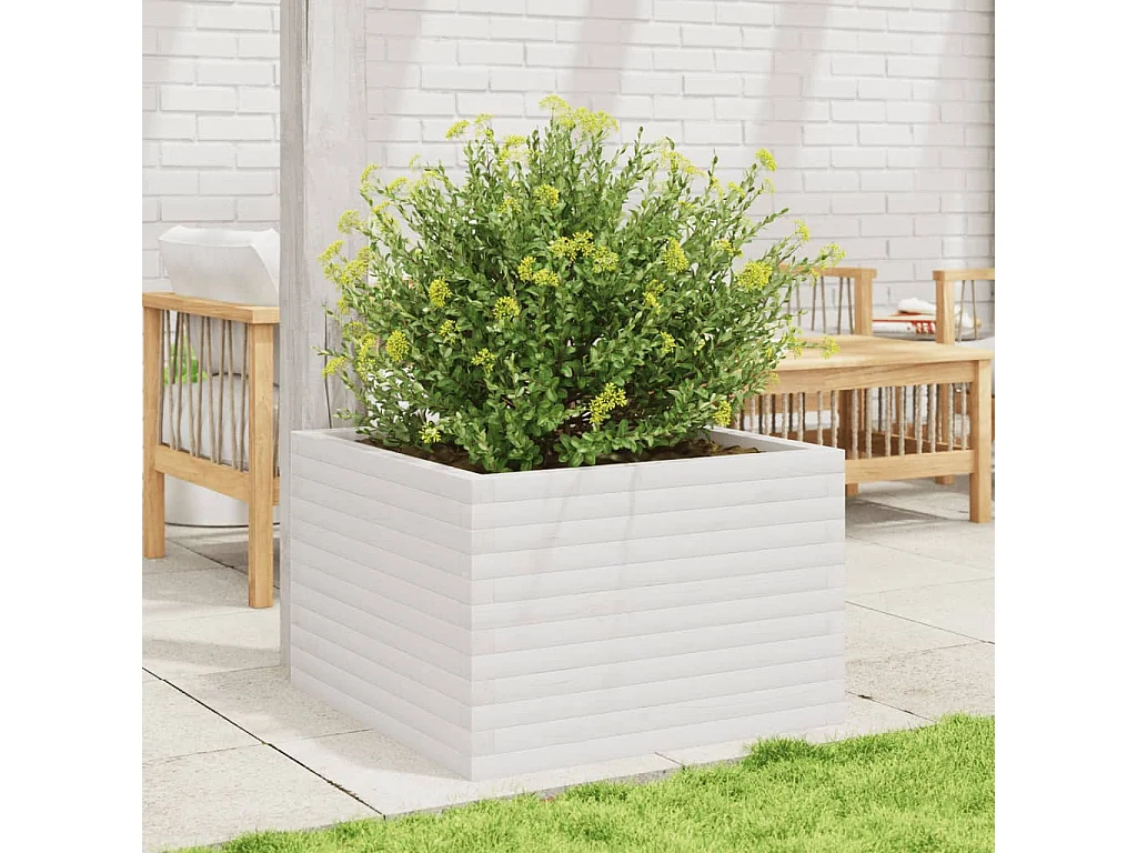 Plantenbak 70x70x45,5 cm massief grenenhout wit BE170849