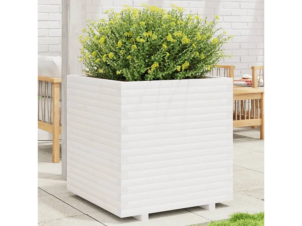 Jardinière blanc 70x70x72,5 cm bois de pin massif FR40608