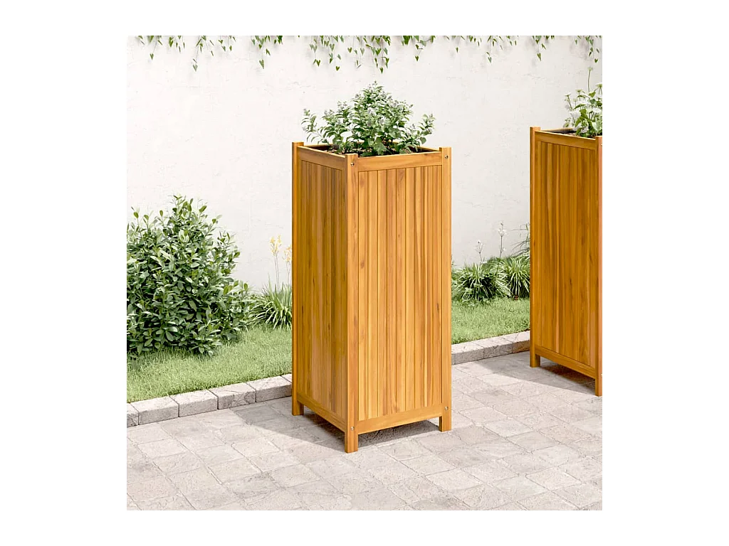 Jardinière avec doublure 42x42x100 cm bois massif d'acacia FR62286