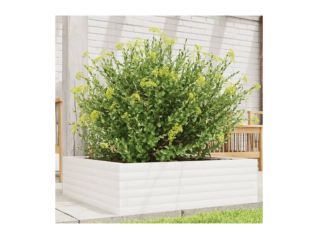 Jardinière blanc 80x80x23 cm bois de pin massif FR75079