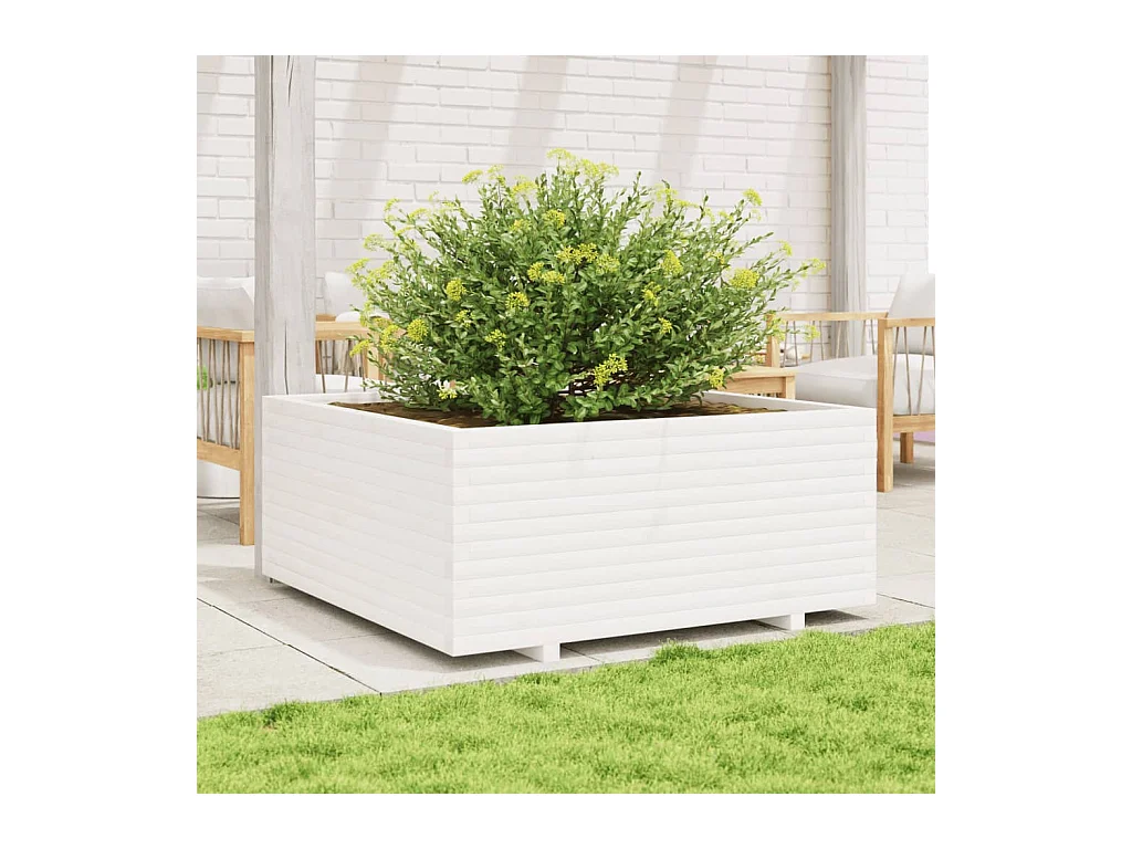 Jardinière blanc 110x110x49,5 cm bois de pin massif FR64685