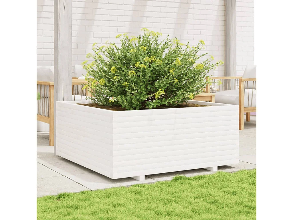 Jardinière blanc 110x110x49,5 cm bois de pin massif FR64685