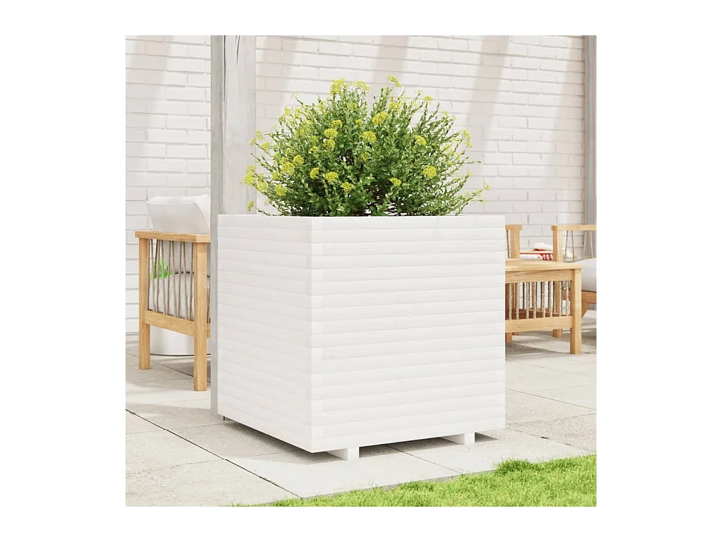 Jardinière blanc 70x70x72 cm bois de pin massif FR46044