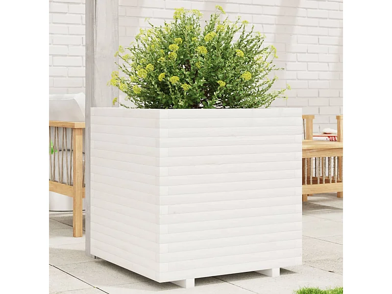 Plantenbak 70x70x72 cm massief grenenhout wit BE513187