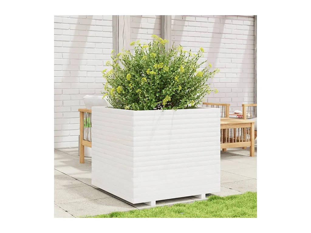 Jardinière blanc 80x80x72 cm bois de pin massif FR68944