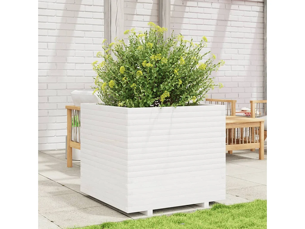 Plantenbak 80x80x72 cm massief grenenhout wit BE110835