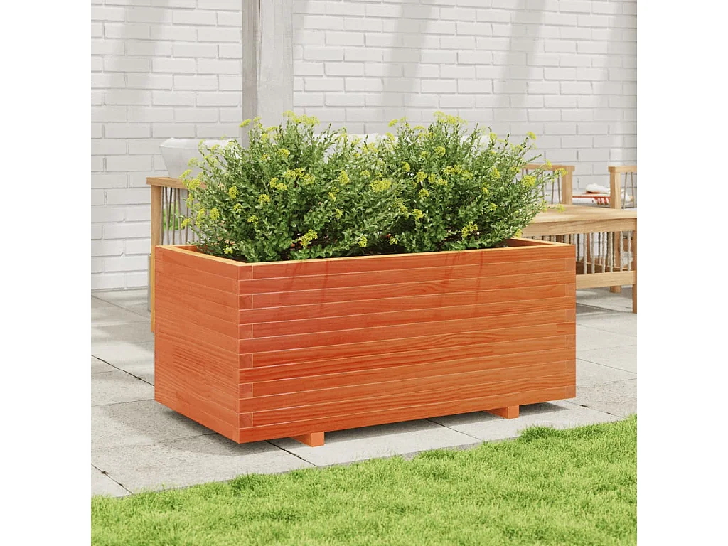 Jardinera madera maciza de pino marrón cera 110x60x49,5 cm ES859910