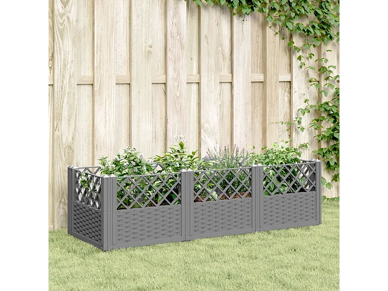 Jardinera con clavijas PP gris claro 123,5x43,5x43,5 cm ES643526