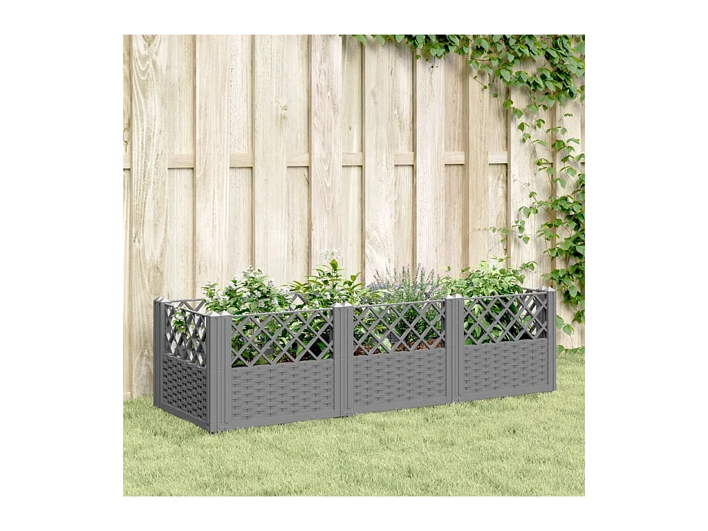 Jardinière avec piquets gris clair 123,5x43,5x43,5 cm PP FR26043