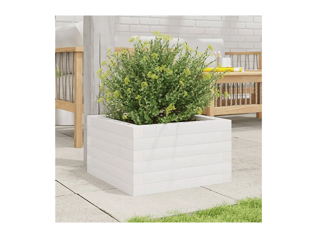 Jardinière blanc 40x40x23 cm bois de pin massif FR75454