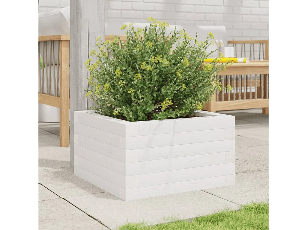 Jardinière blanc 40x40x23 cm bois de pin massif FR75454