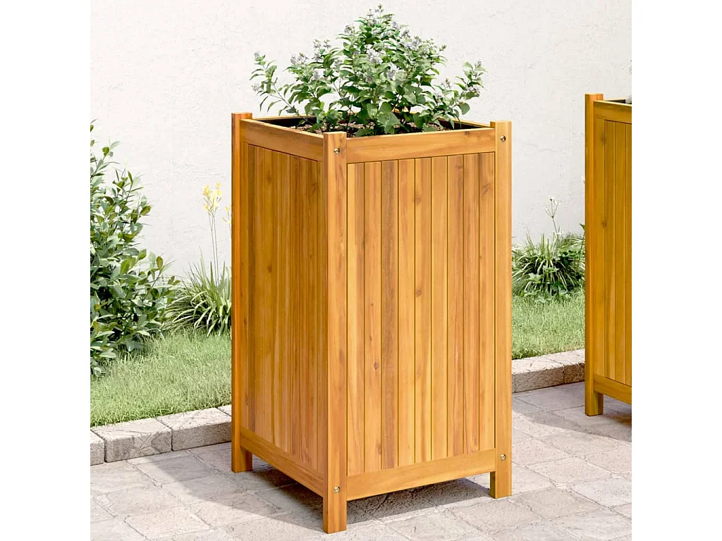 Jardinière avec doublure 42x42x75 cm bois massif d'acacia FR43358