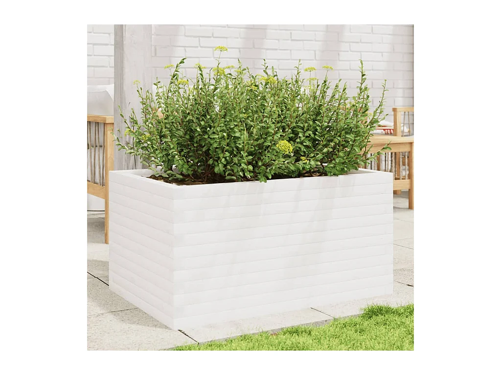 Jardinière blanc 90x60x45,5 cm bois de pin massif FR39468