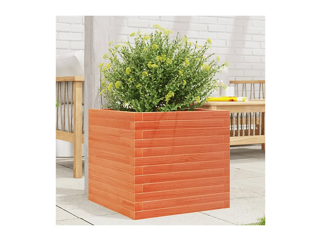 Jardinera madera maciza de pino marrón cera 50x50x45,5 cm ES579037