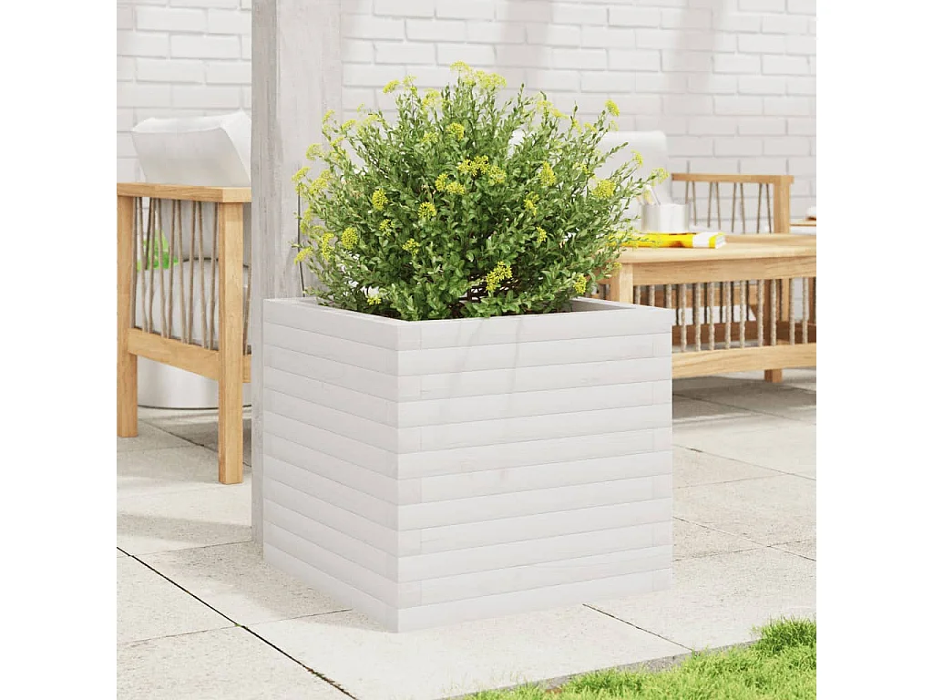 Jardinière blanc 50x50x45,5 cm bois de pin massif FR39355