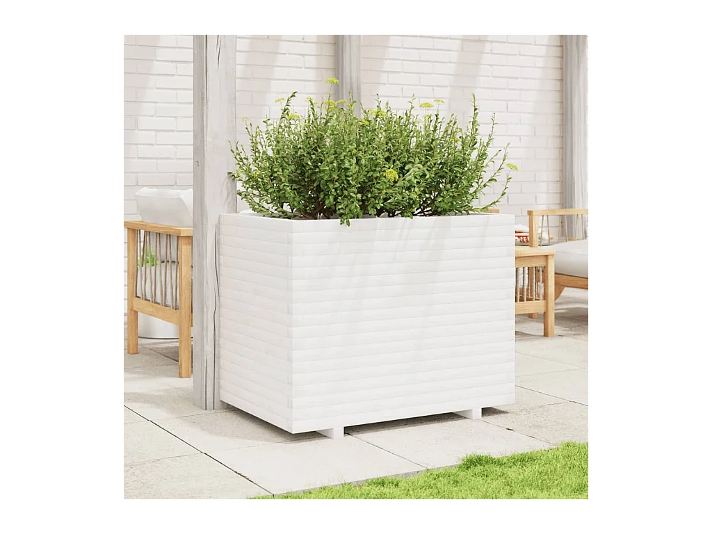 Jardinière blanc 90x60x72 cm bois de pin massif FR56382