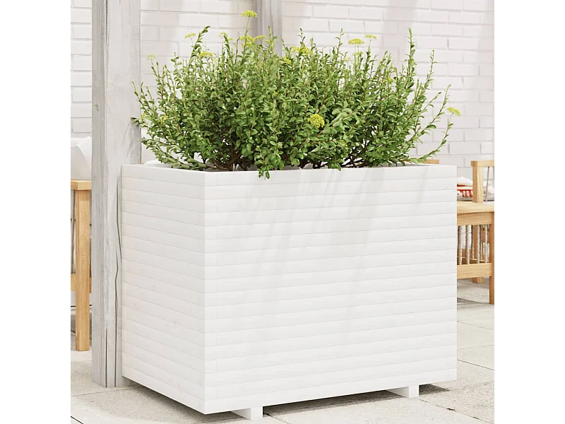 Jardinière blanc 90x60x72 cm bois de pin massif FR56382