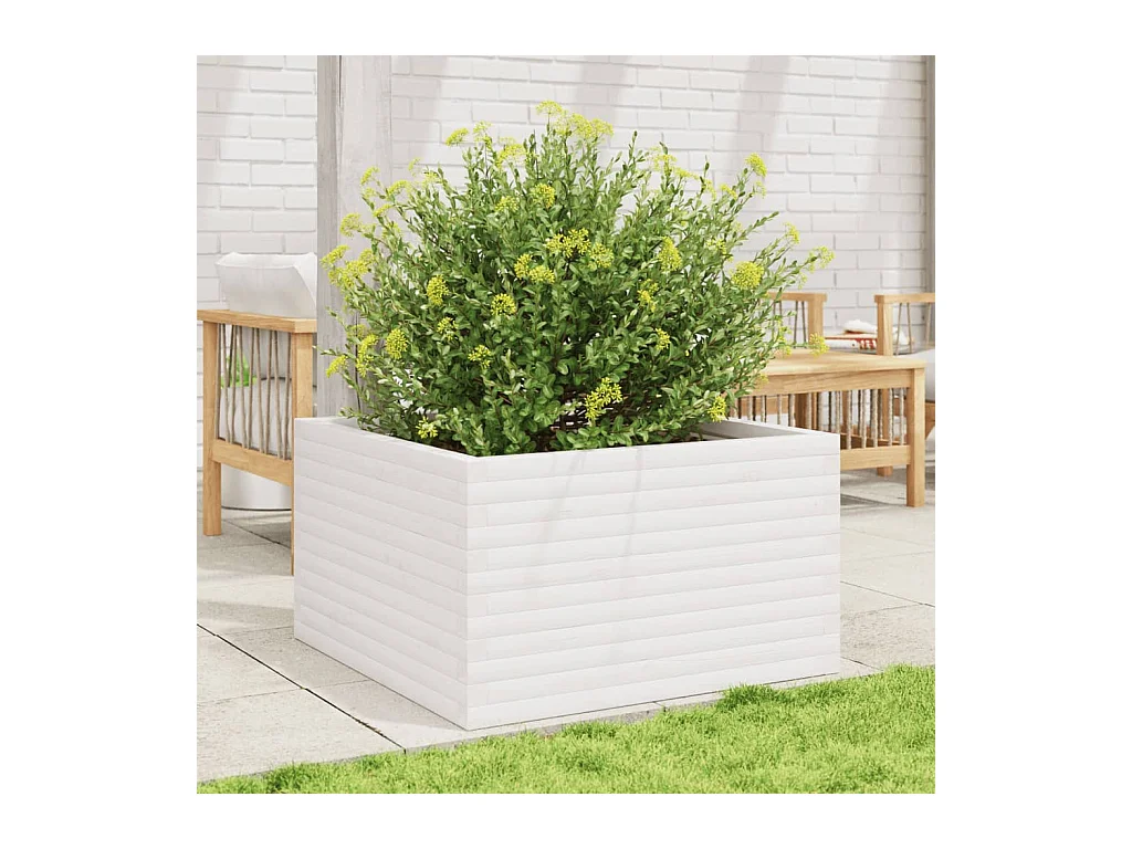 Jardinière blanc 80x80x46 cm bois de pin massif FR91129