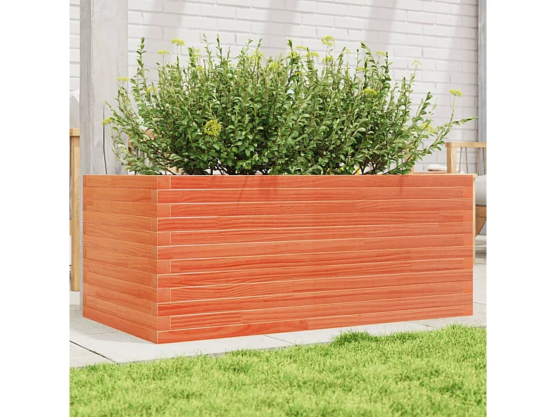 Jardinera de madera maciza de pino marrón cera 110x60x46 cm ES184828