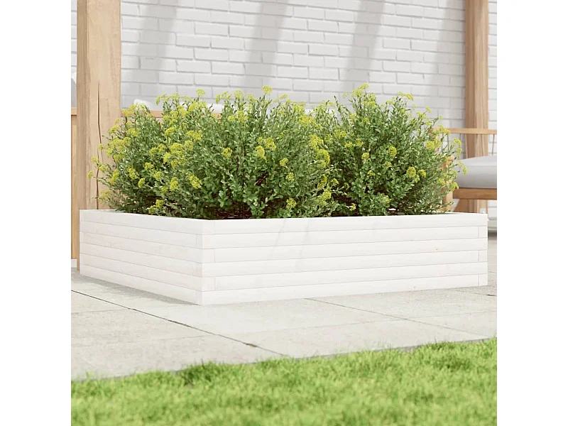 Vaso/floreira jardim 100x100x23 cm madeira pinho maciça branco PT103205