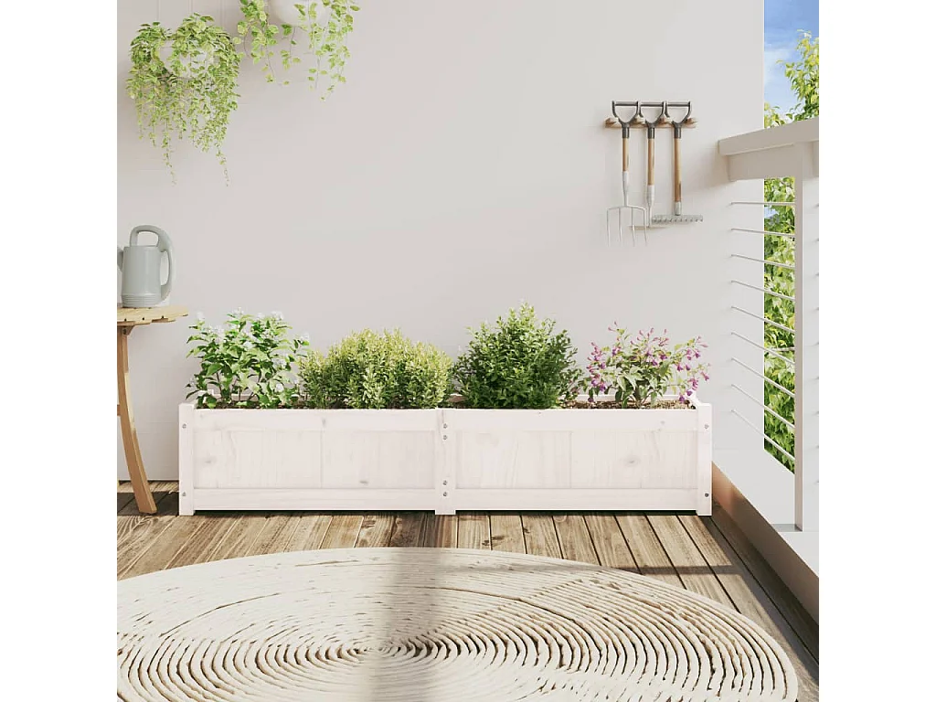 Vaso/floreira de jardim 150x31x31cm madeira pinho maciça branco PT821920