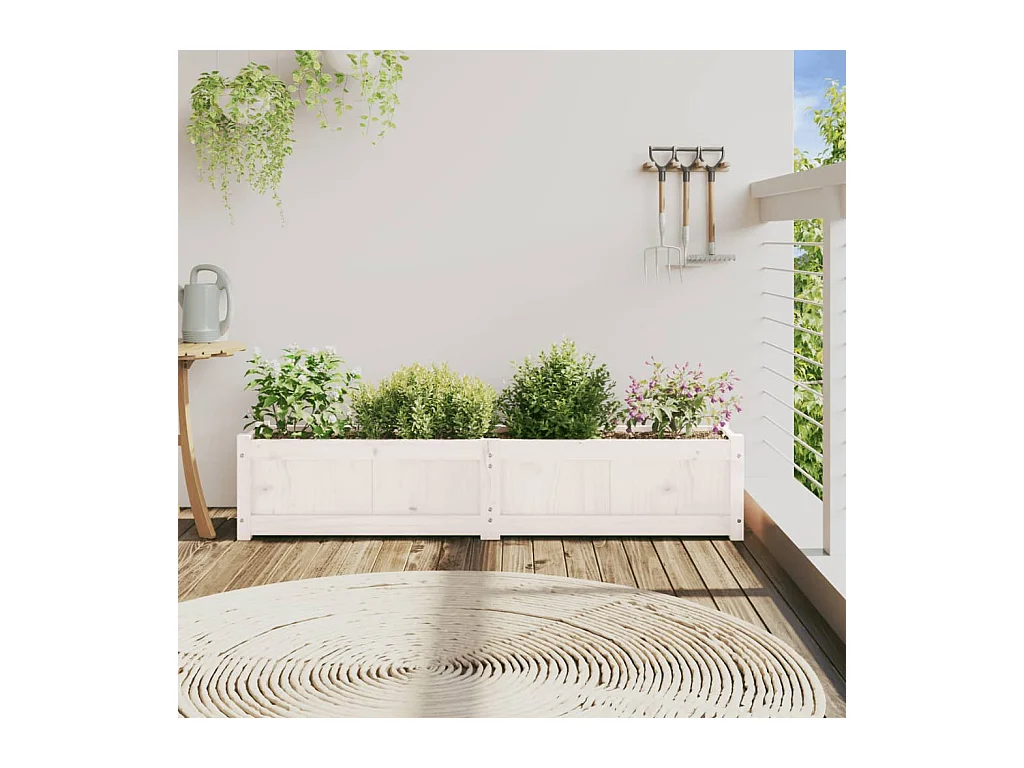 Jardinière blanc 150x31x31 cm bois massif de pin FR57511
