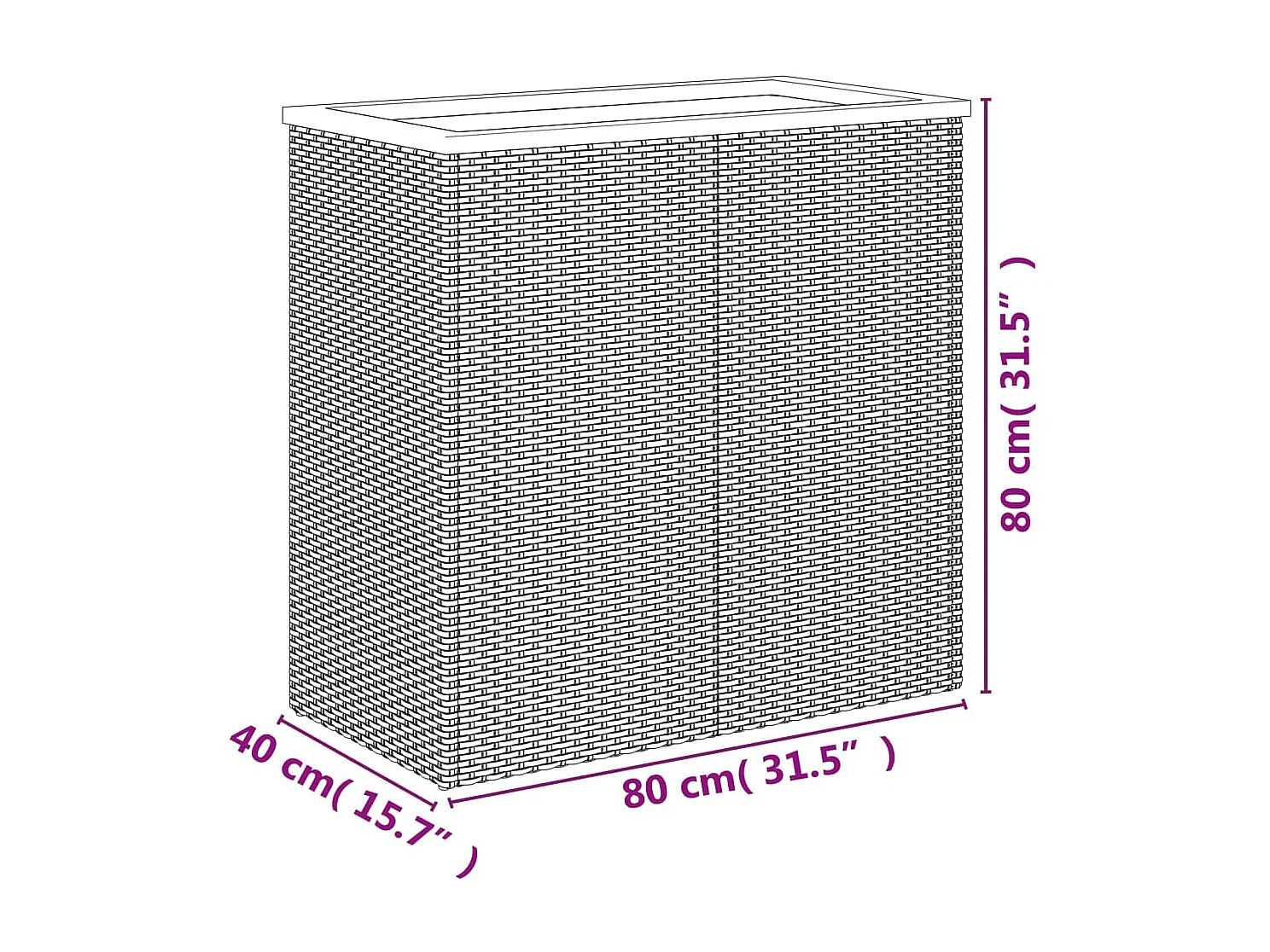 Jardinière noir 80x40x80 cm résine tressée FR39036