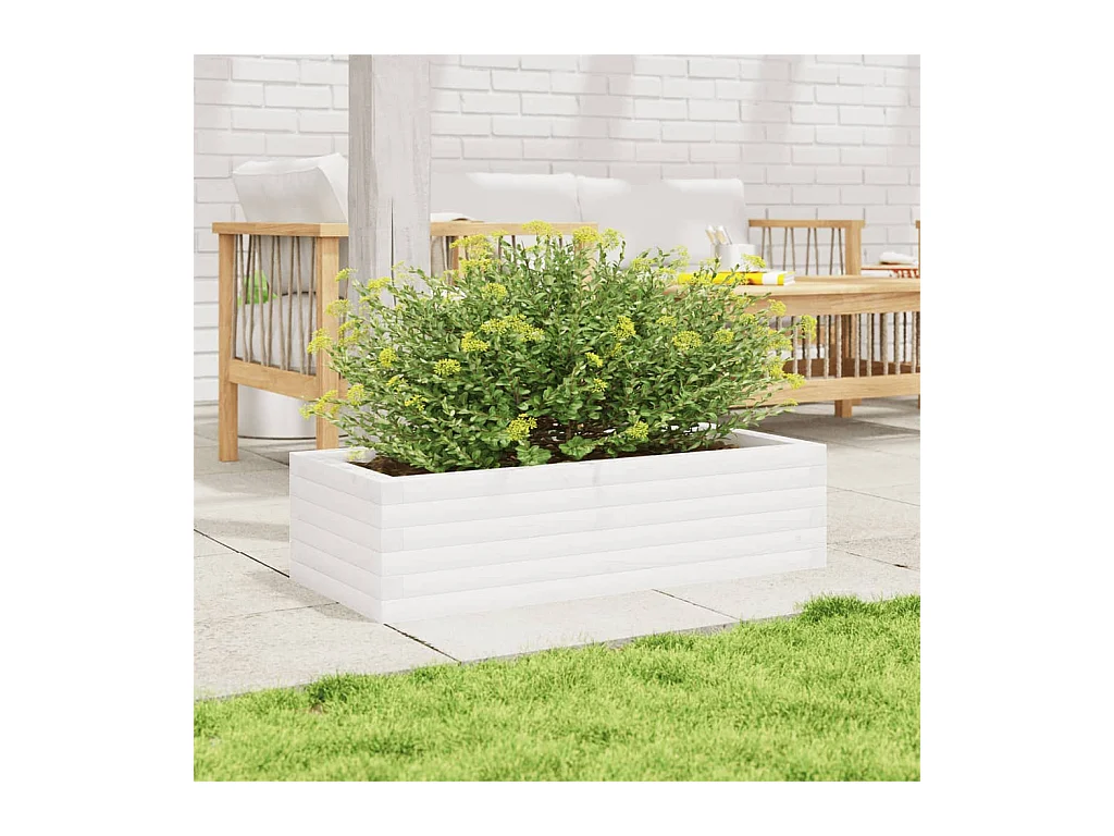 Jardinière blanc 90x40x23 cm bois de pin massif FR67880