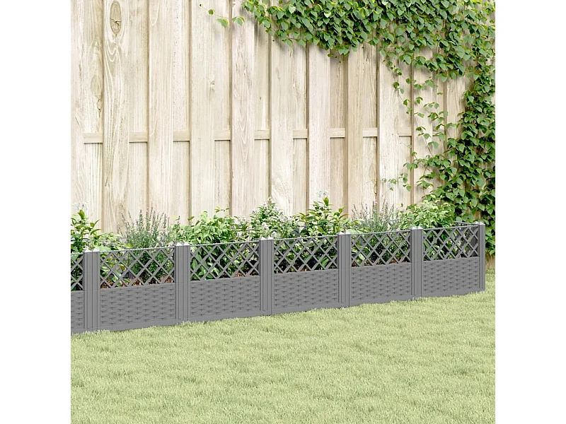 Jardinière avec piquets gris clair 363,5x43,5x43,5 cm PP FR16379