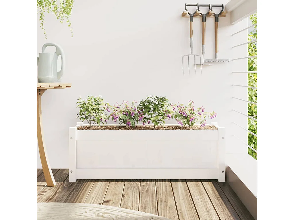 Jardinière blanc 90x31x31 cm bois massif de pin FR25536