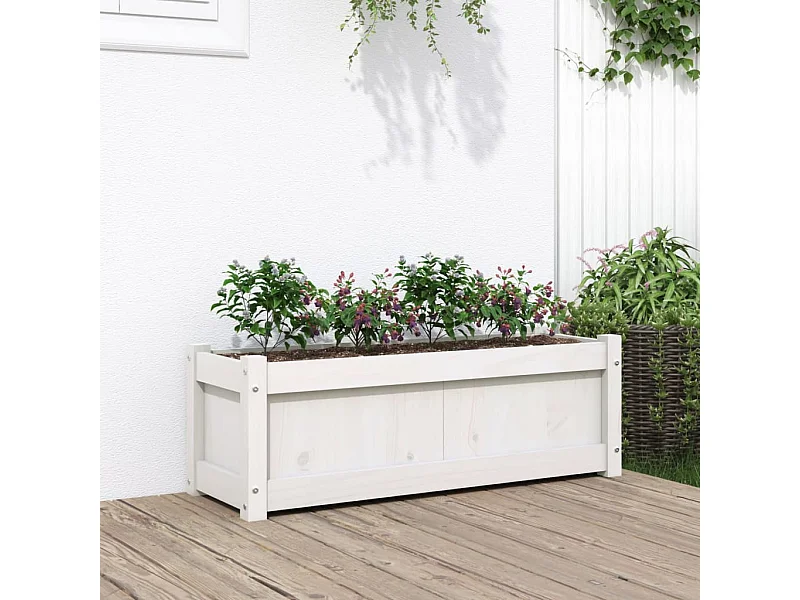 Jardinière blanc 90x31x31 cm bois massif de pin FR25536