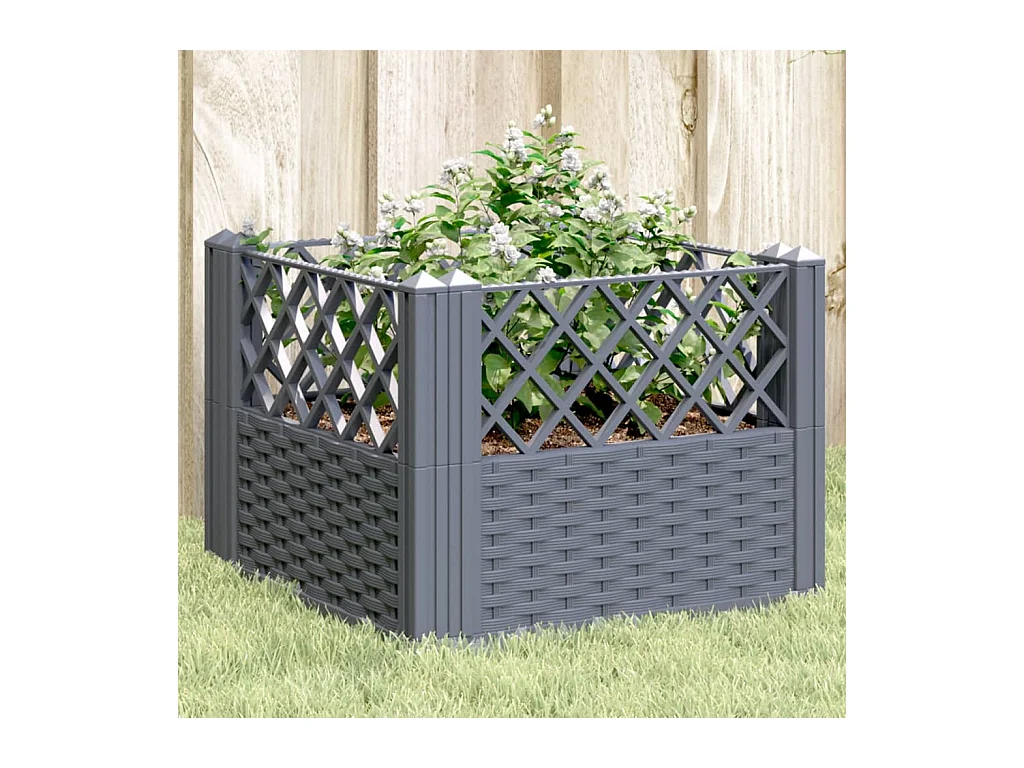 Jardinière avec piquets gris 43,5x43,5x43,5 cm PP FR12047