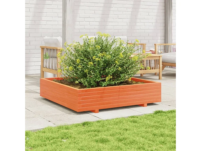 Jardinera de madera maciza de pino marrón cera 110x110x26,5 cm ES560665