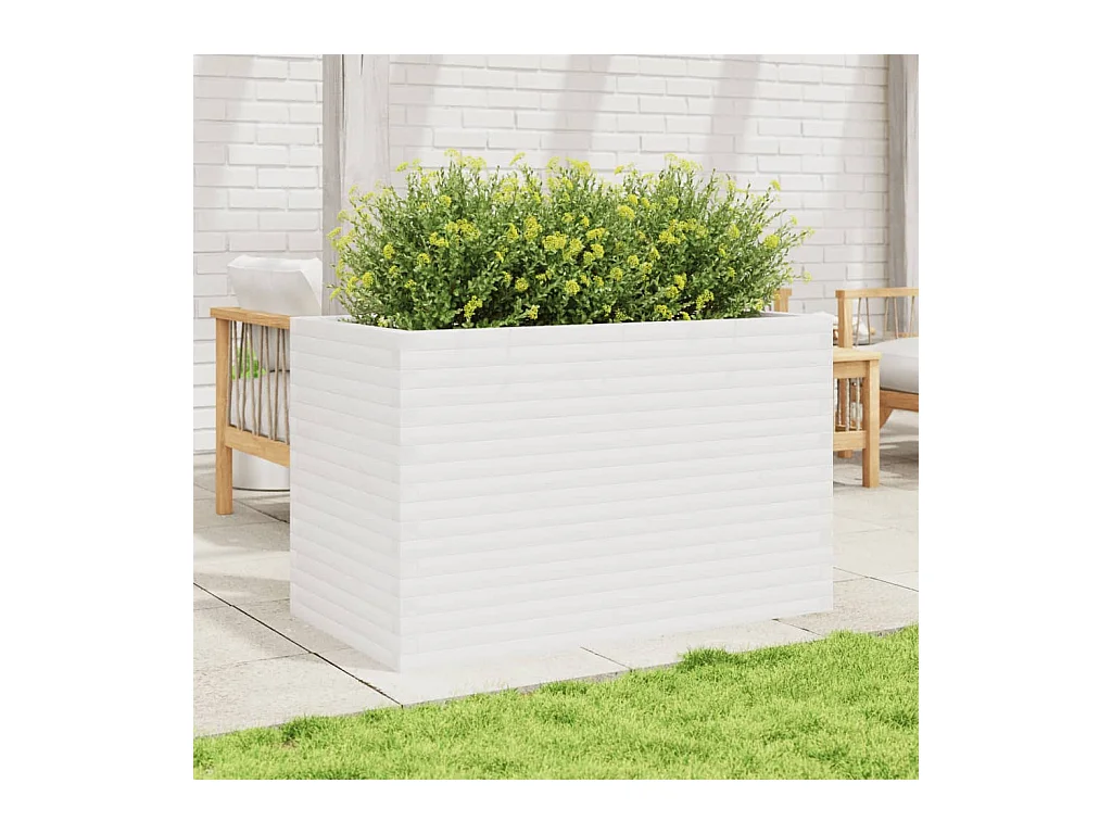 Jardinière blanc 110x60x68,5 cm bois de pin massif FR54279