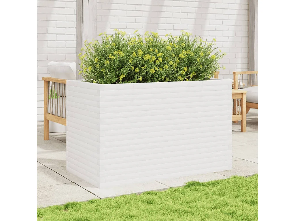 Jardinière blanc 110x60x68,5 cm bois de pin massif FR54279