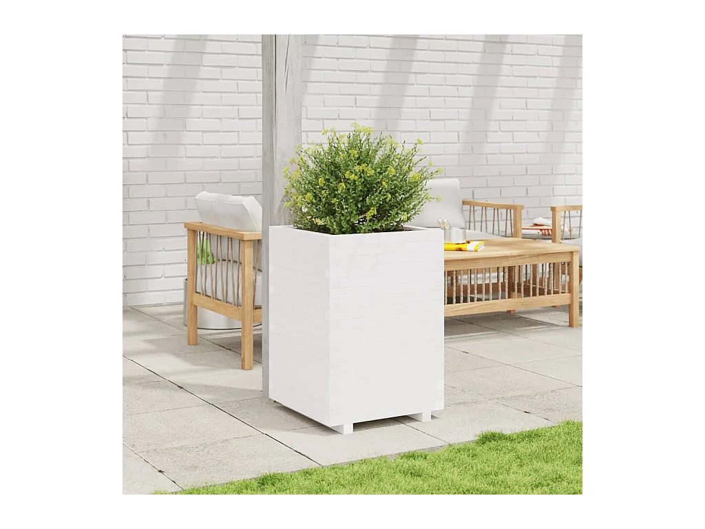 Jardinière blanc 50x50x72,5 cm bois de pin massif FR50659
