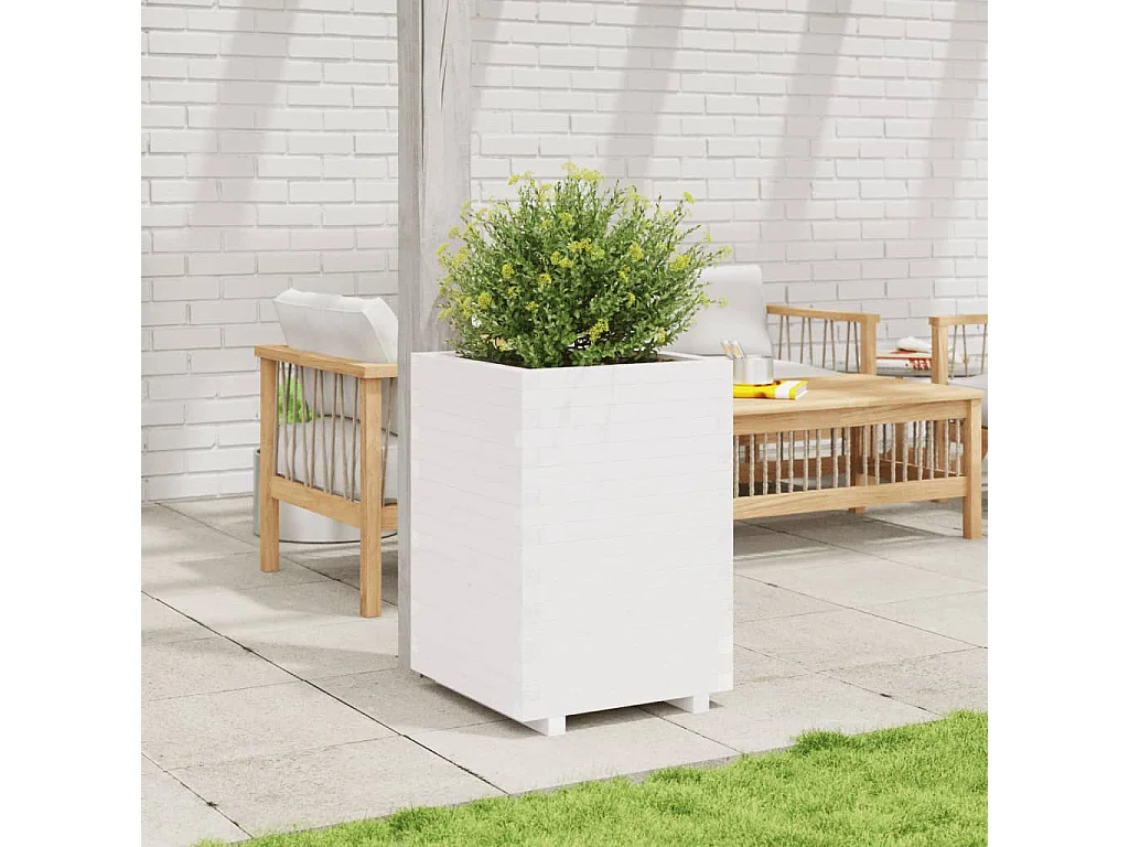 Jardinière blanc 50x50x72,5 cm bois de pin massif FR50659