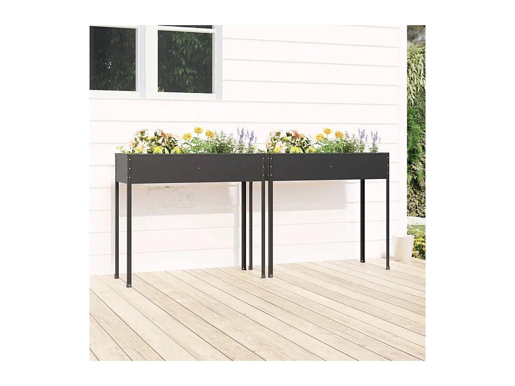 Jardinières 2 pcs Anthracite Acier galvanisé FR44637