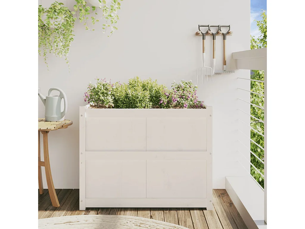 Jardinière blanc 90x50x70 cm bois de pin massif FR55773