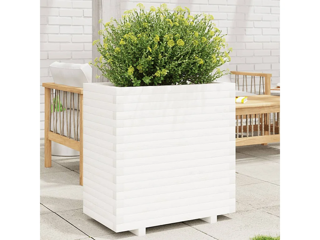 Jardinera madera maciza de pino blanco 70x40x72,5 cm ES840884