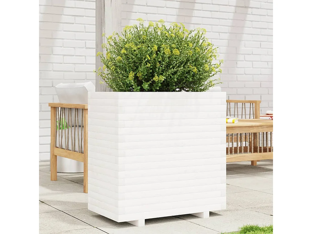Jardinera madera maciza de pino blanco 70x40x72,5 cm ES840884