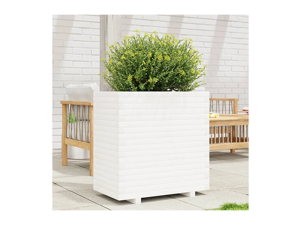 Jardinière blanc 70x40x72,5 cm bois de pin massif FR29601