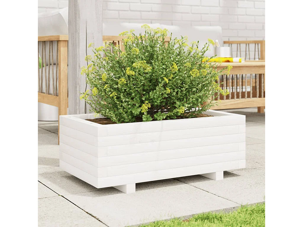 Vaso/floreira de jardim 70x40x26,5 cm pinho maciço branco PT669292