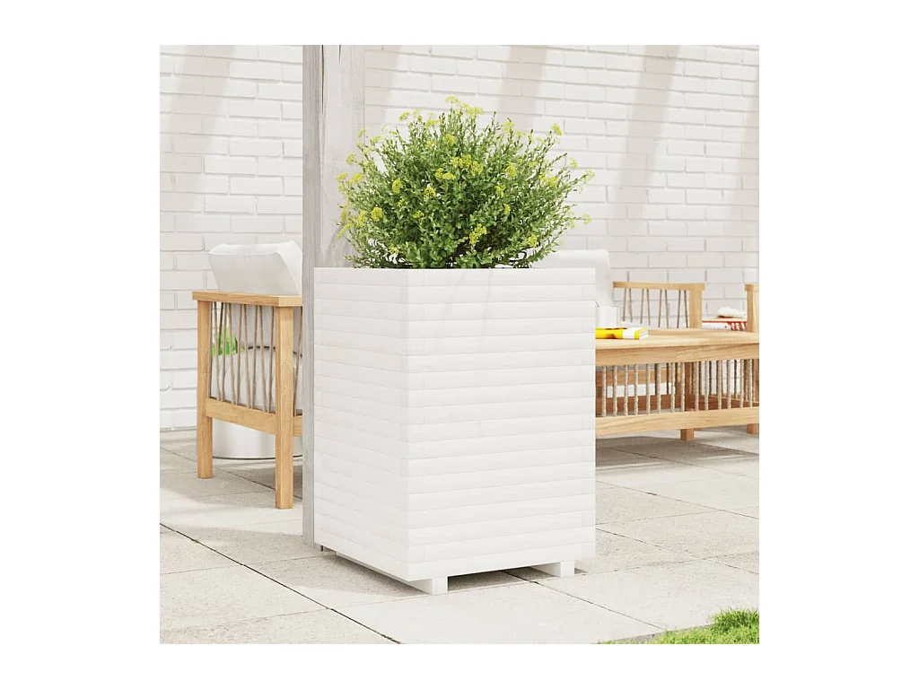 Jardinière blanc 50x50x72 cm bois de pin massif FR56896