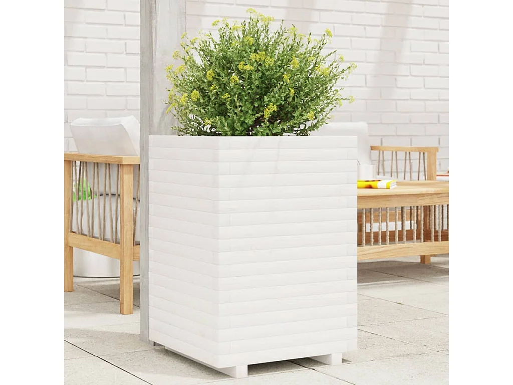 Jardinière blanc 50x50x72 cm bois de pin massif FR56896